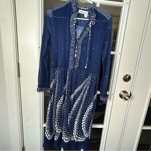 Vintage 1970’s Polka Dot Belted Pleated‎ Hal Ferman Dress, Size Small